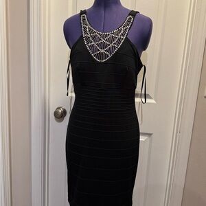 City Triangles Black Strapless Dress with Beaded Detail